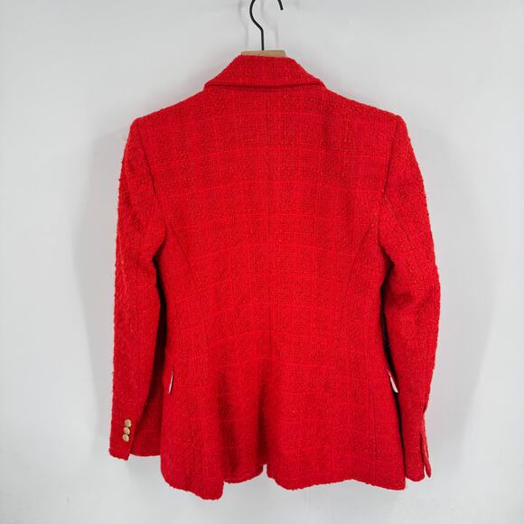 Zara Red Tweed Double Breasted Blazer Gold Buttons XS Holiday Party Chic - Picture 2 of 7